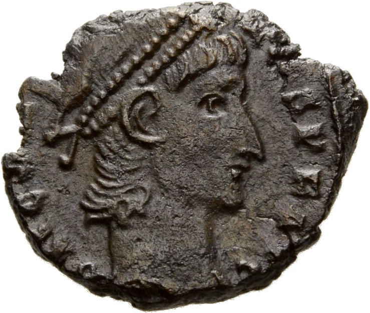 RIC VIII Alexandria 30 Constantius II obverse — Head of Constantius II, pearl-diademed, right
