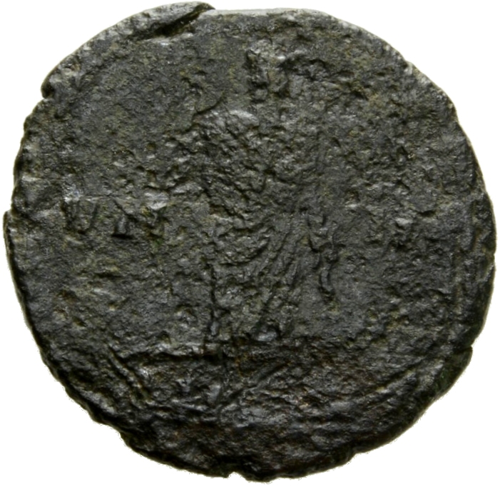 RIC VIII Alexandria 32 Constantius II reverse, Constantine I, veiled, draped, standing right