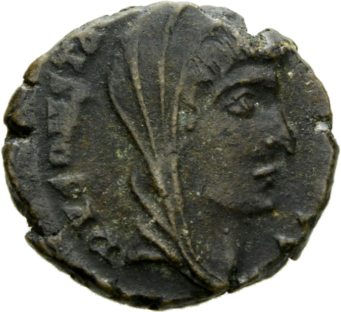 RIC VIII Alexandria 32 Constantius II obverse, Head of Constantine I, veiled, right