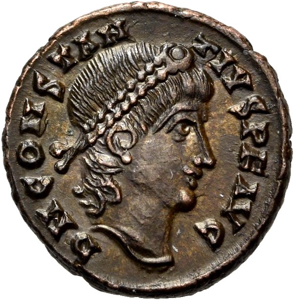 RIC VIII Alexandria 33 Constantius II obverse — Head of Constantius II, pearl-diademed, right