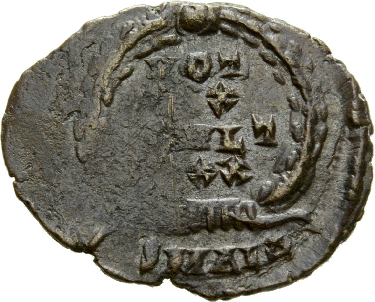 RIC VIII Alexandria 34 Constantius II reverse, VOT/XX/MVLT/XXX within a wreath