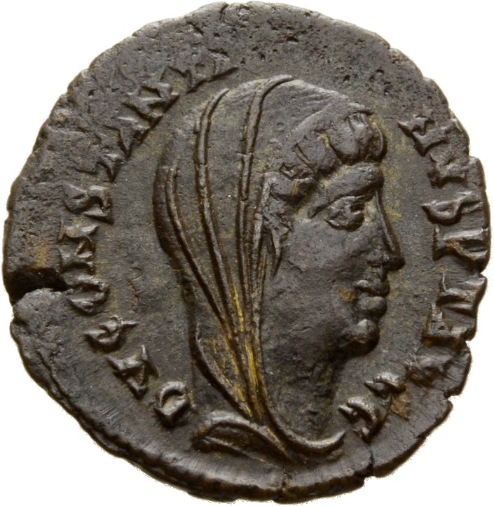 RIC VIII Alexandria 35 Constantius II obverse, Head of Constantine I, veiled, right