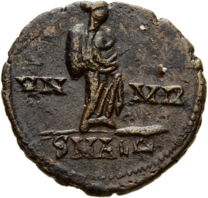 RIC VIII Alexandria 38 Constantius II reverse, Constantine I, veiled, draped, standing right