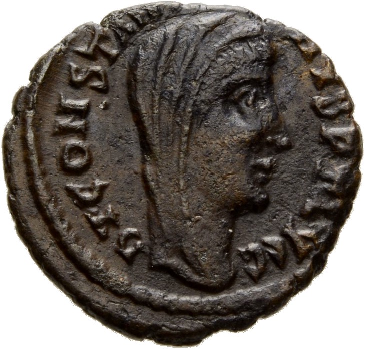 RIC VIII Alexandria 38 Constantius II obverse, Head of Constantine I, veiled, right