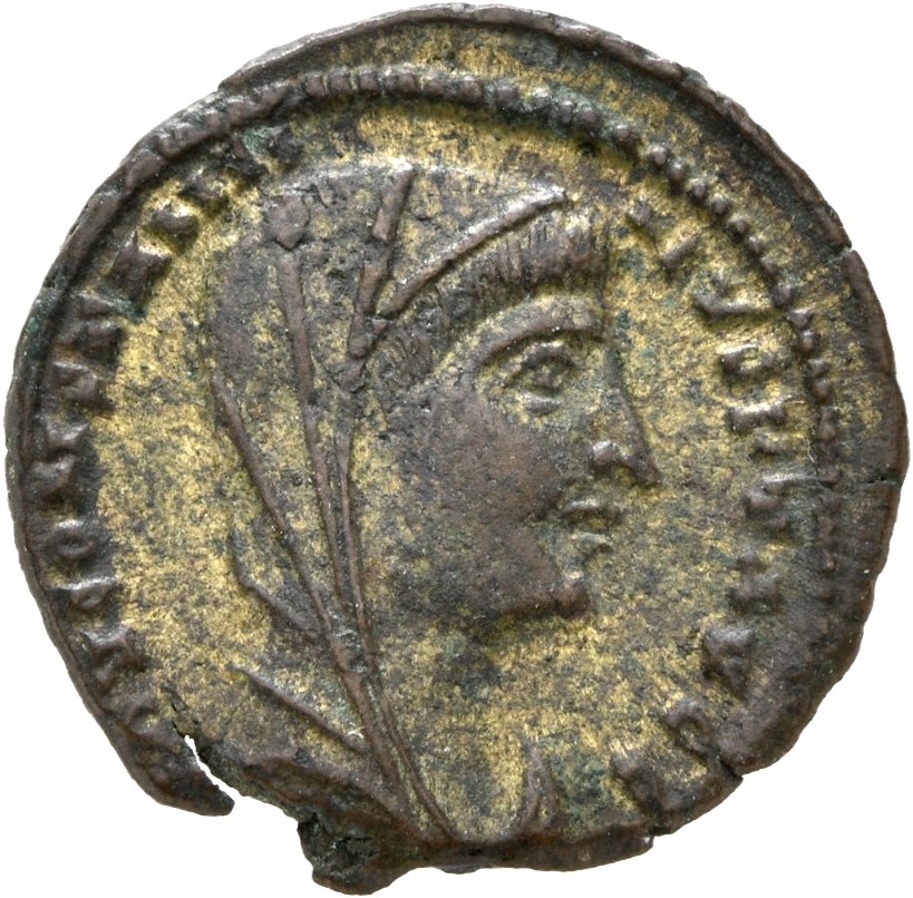 RIC VIII Alexandria 4 Constantius II obverse, Head of Constantine I, veiled, right