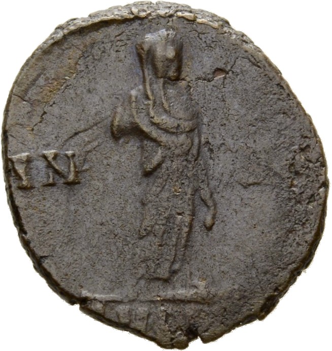 RIC VIII Alexandria 41 Constantius II reverse, Constantine I, veiled, draped, standing right