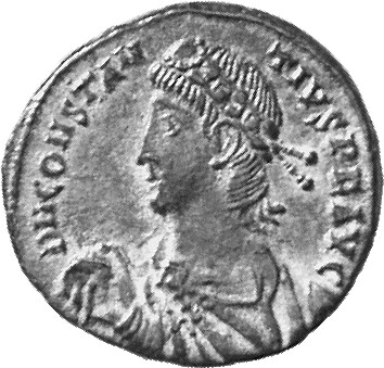 RIC VIII Alexandria 55 Constantius II obverse, Bust of Constantius II, laureate, rosette-diademed, draped, cuirassed, left...