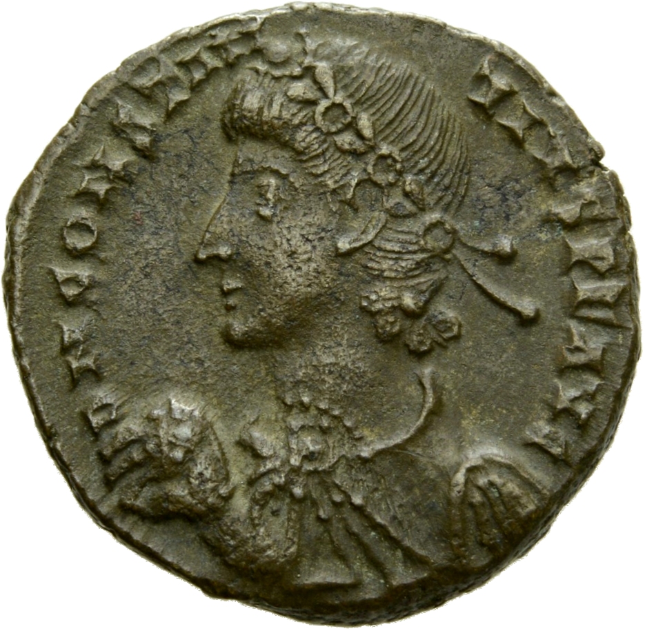RIC VIII Alexandria 55 Constantius II obverse — Bust of Constantius II, laureate, rosette-diademed, draped, cuirassed, lef...