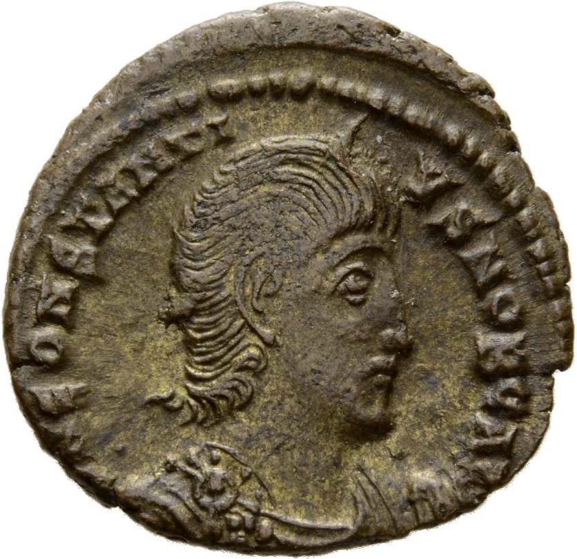 RIC VIII Alexandria 81 Constantius II obverse, Bust of Constantius Gallus, bareheaded, draped, cuirassed, right