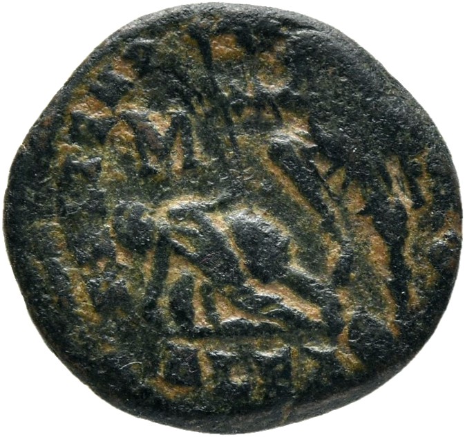 RIC VIII Alexandria 84 Constantius II reverse — Soldier, helmeted, draped, cuirassed, advancing left, spearing fallen hors...