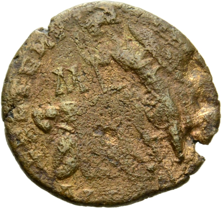 RIC VIII Alexandria 85 Constantius II reverse — Soldier, helmeted, draped, cuirassed, advancing left, spearing fallen hors...