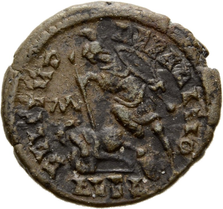 RIC VIII Alexandria 86 Constantius II reverse, Soldier, helmeted, draped, cuirassed, advancing left, spearing fallen horse...