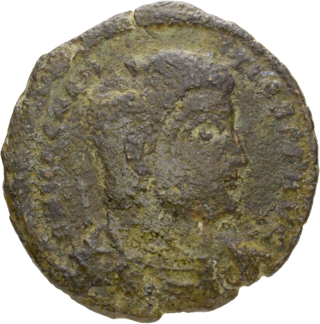 RIC VIII Amiens 44 Magnentius obverse, Bust of Magnentius, bareheaded, draped, cuirassed, right