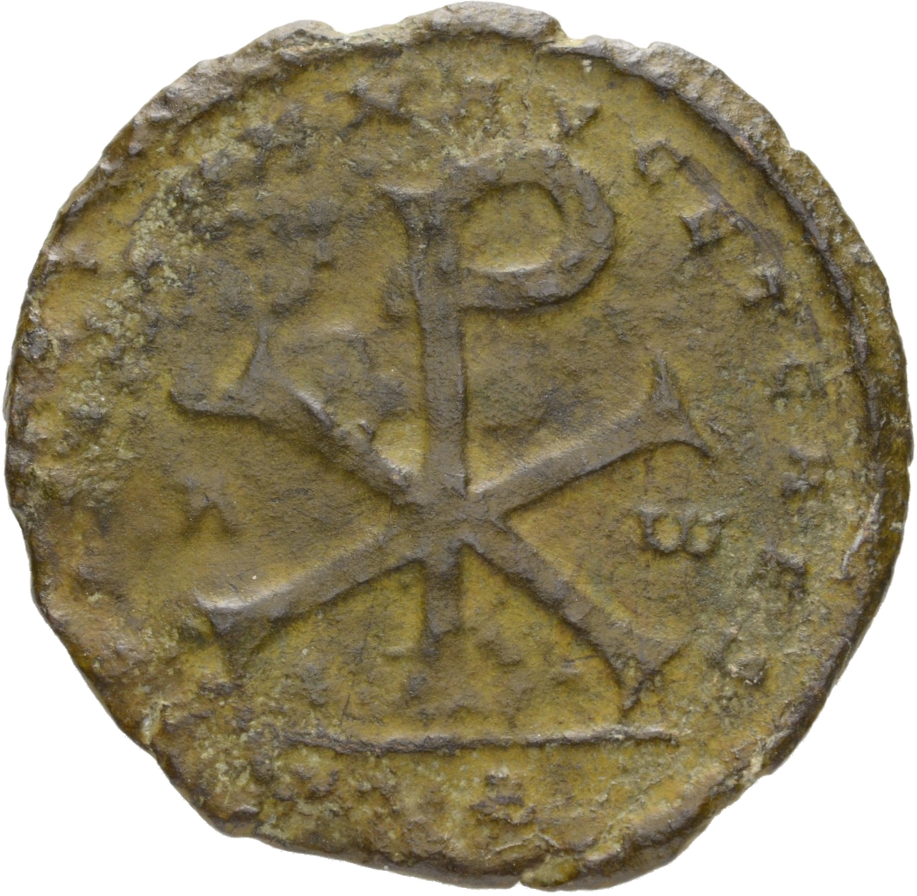 RIC VIII Amiens 44 Magnentius reverse, ☧ flanked by A and ω