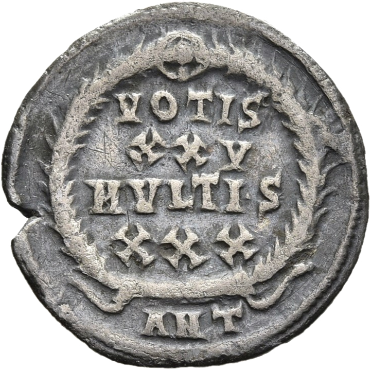 RIC VIII Antioch 106 Constantius II reverse, VOTIS/XXV/MVLTIS/XXX within a wreath
