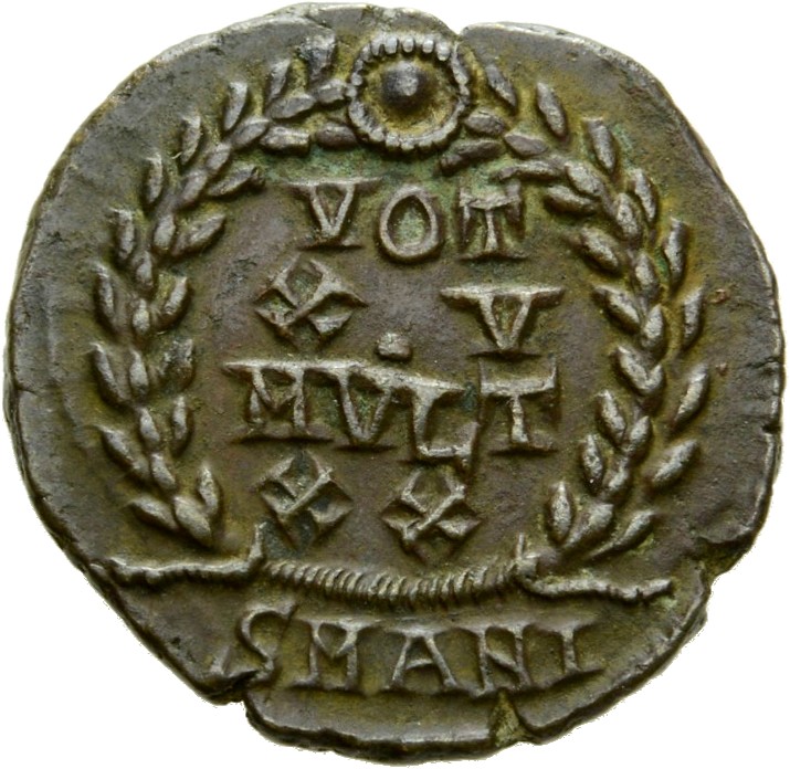 RIC VIII Antioch 114 Constantius II reverse, VOT/XV/MVLT/XX within a wreath