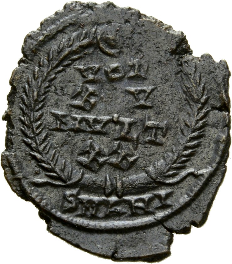 RIC VIII Antioch 116 Constantius II reverse, VOT/XV/MVLT/XX within a wreath