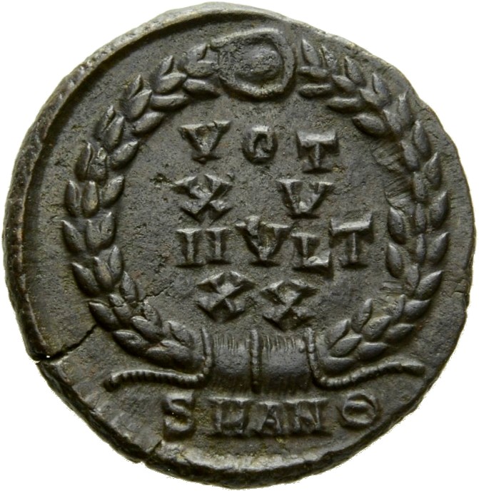 RIC VIII Antioch 116 Constantius II reverse — VOT/XV/MVLT/XX within a wreath