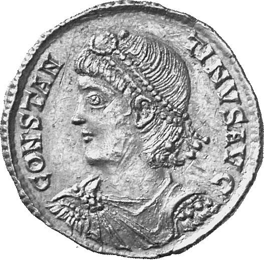 RIC VIII Antioch 15 Constantius II obverse, Bust of Constantine II, pearl-diademed, draped, cuirassed, left