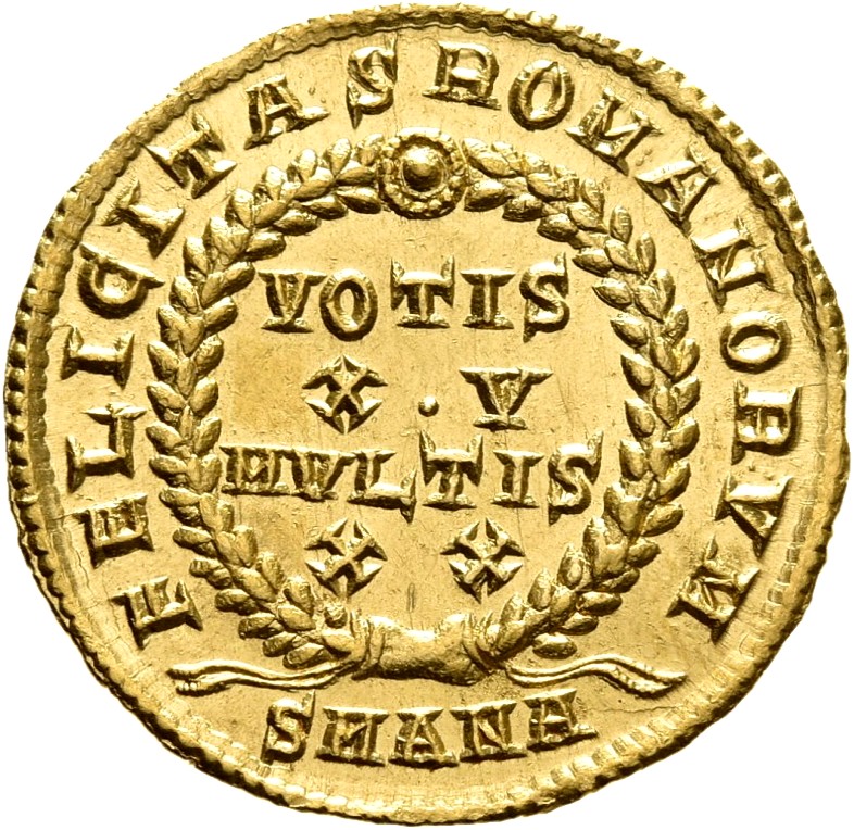 RIC VIII Antioch 31 Constantius II reverse, VOTIS/XV/MVLTIS/XX within a wreath