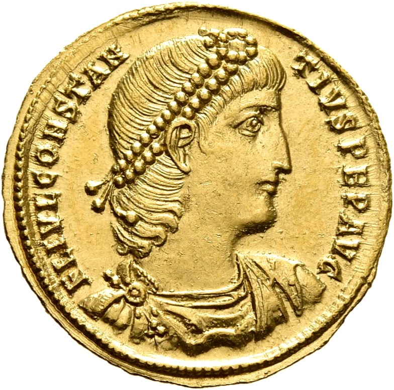 RIC VIII Antioch 31 Constantius II obverse, Bust of Constantius II, pearl-diademed, draped, cuirassed, right