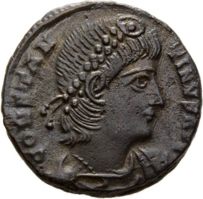 RIC VIII Antioch 41 Constantius II obverse, Bust of Constantine II, pearl-diademed, draped, cuirassed, right