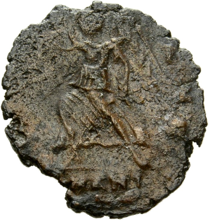 RIC VIII Antioch 66 Constantius II reverse, Victory, winged, draped, advancing left, holding wreath in right hand and palm...