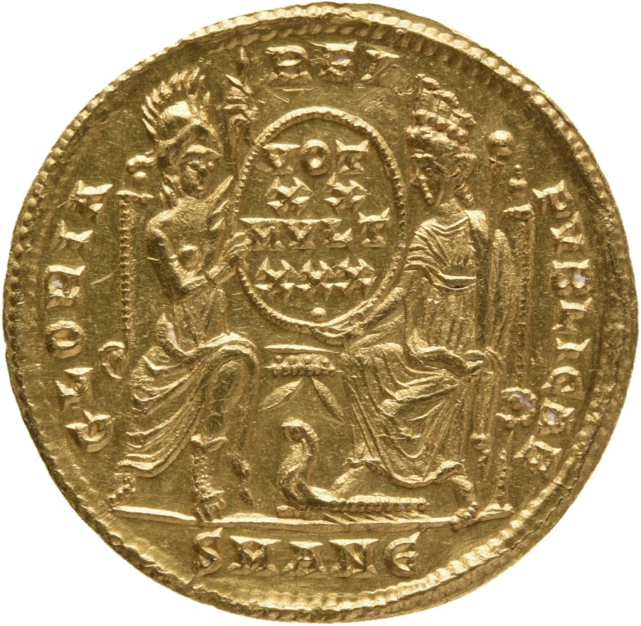 RIC VIII Antioch 81 Constantius II reverse, Roma, helmeted, draped, enthroned front, head slightly left, and Constantinopo...