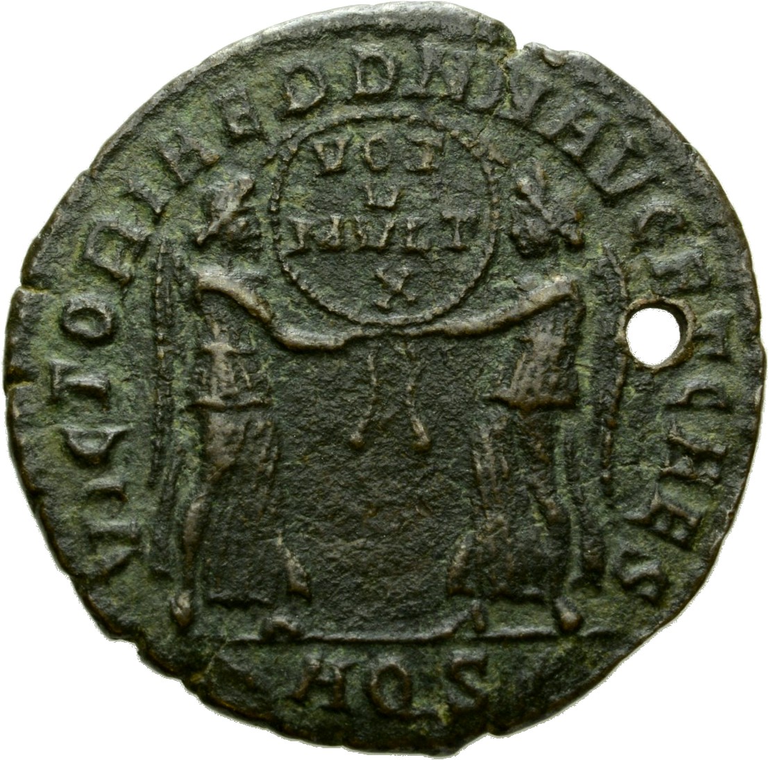 RIC VIII Aquileia 170 Magnentius reverse, Two Victories, winged, draped, facing each other, holding between them a wreath ...