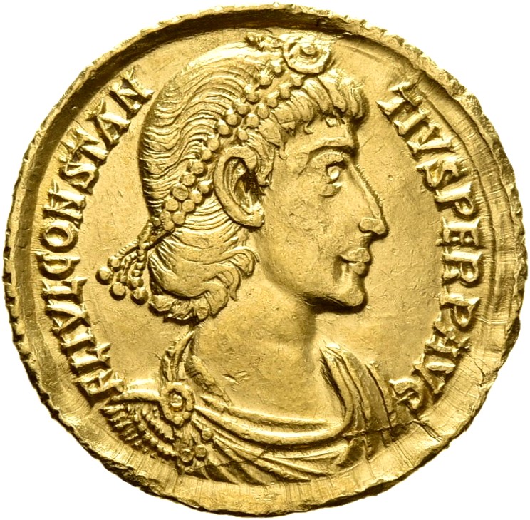 RIC VIII Aquileia 179 Constantius II obverse, Bust of Constantius II, pearl-diademed, draped, cuirassed, right