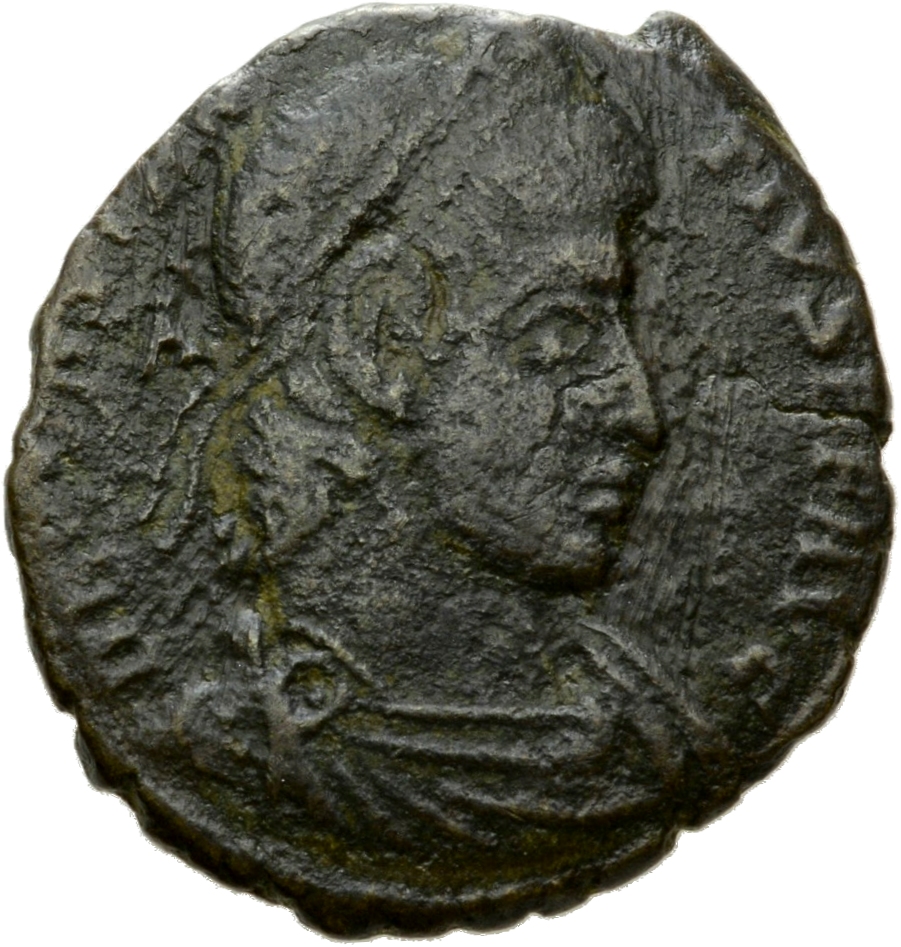RIC VIII Aquileia 197 Constantius II obverse, Bust of Constantius II, pearl-diademed, draped, cuirassed, right; A behind bust
