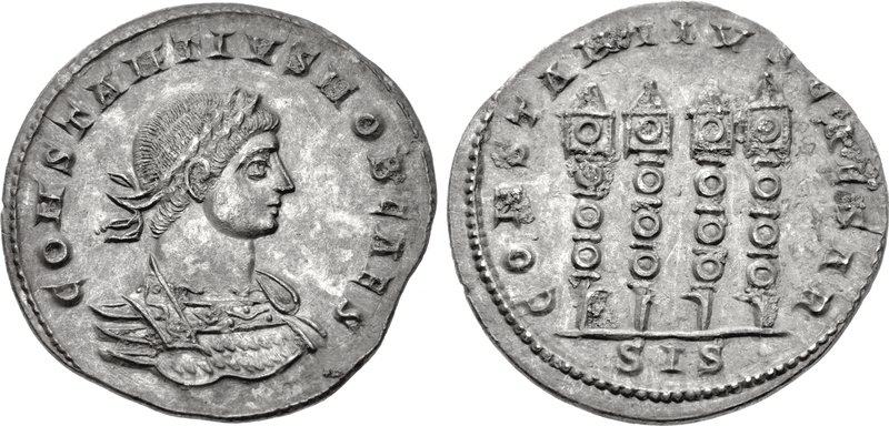 RIC VIII Aquileia 211 Constantius II obverse — Bust of Constantius II, pearl-diademed, draped, cuirassed, right
