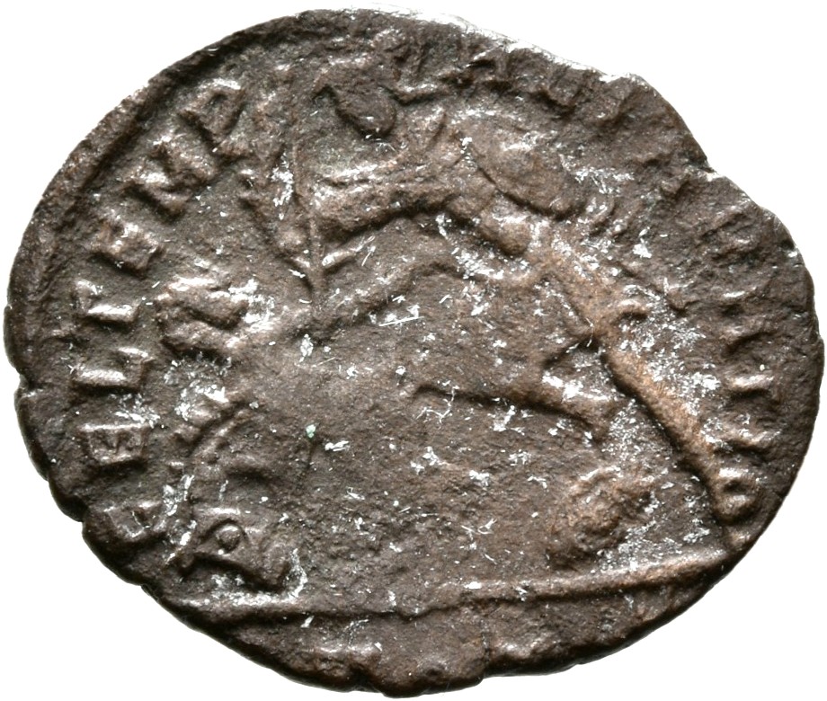 RIC VIII Aquileia 223 Constantius II reverse, Soldier, helmeted, draped, cuirassed, advancing left, spearing fallen horsem...