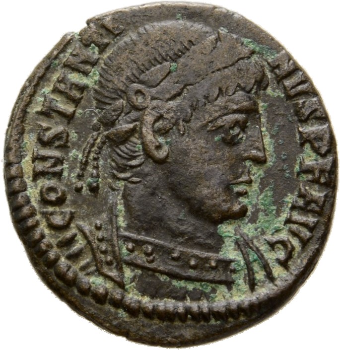 RIC VIII Aquileia 25 Constantine II obverse, Bust of Constantine II, laureate, rosette-diademed, cuirassed, right