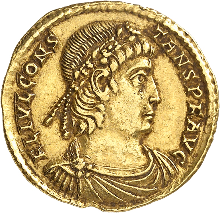 RIC VIII Aquileia 39 Constans obverse, Bust of Constans, laureate, rosette-diademed, draped, cuirassed, right