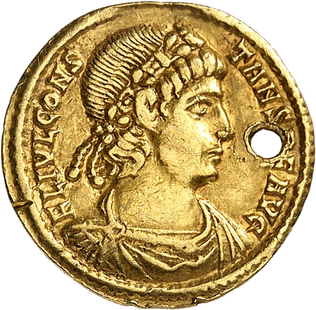 RIC VIII Aquileia 41 Constans obverse, Bust of Constans, laureate, rosette-diademed, draped, cuirassed, right