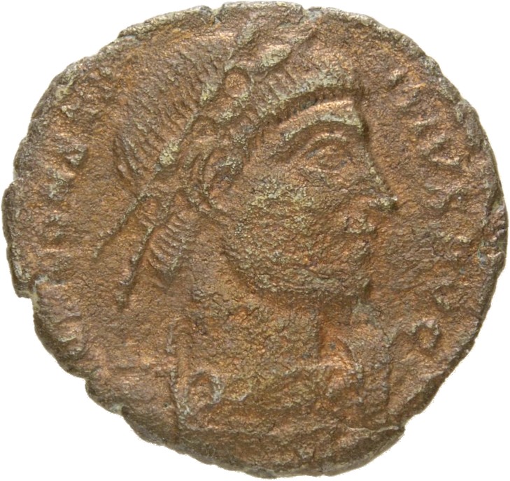 RIC VIII Arelate 12 Constantine II obverse, Bust of Constantius II, laureate, rosette-diademed, draped, cuirassed, right