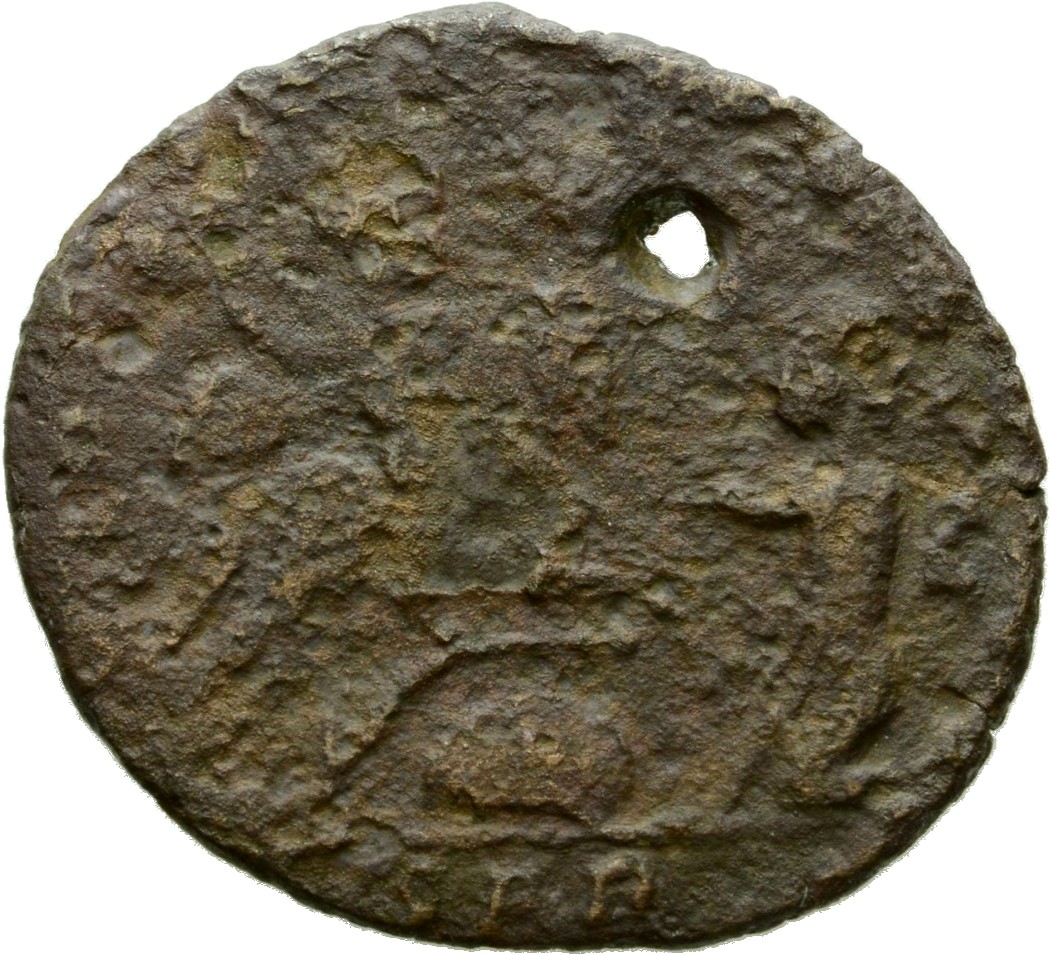 RIC VIII Arelate 150 Magnentius reverse, Constantius II, draped, cuirassed, galloping right, spearing kneeling barbarian w...