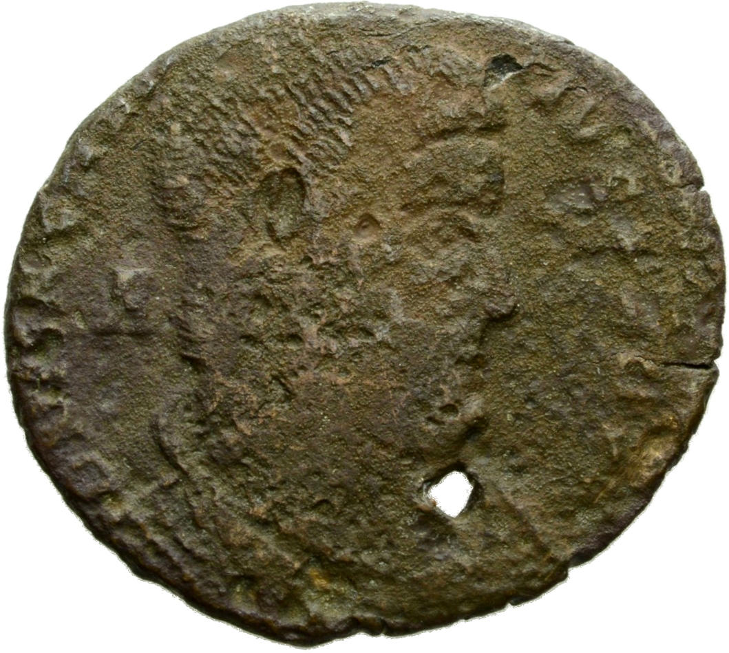 RIC VIII Arelate 150 Magnentius obverse, Bust of Magnentius, bareheaded, draped, cuirassed, right; A behind bust