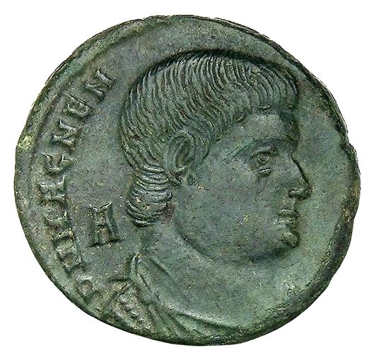 RIC VIII Arelate 167 Magnentius obverse, Bust of Magnentius, bareheaded, draped, cuirassed, right; A behind bust