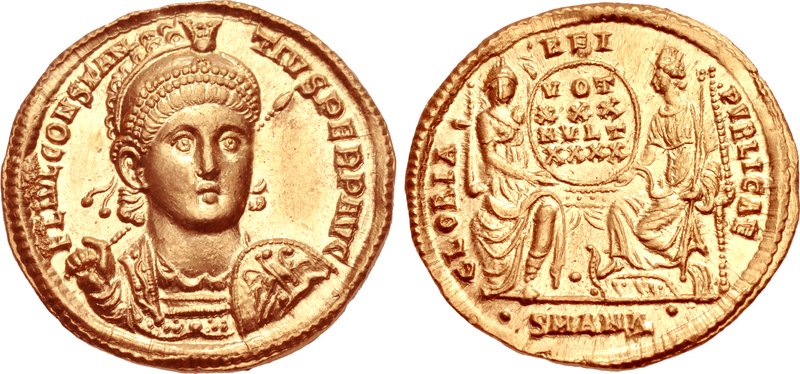 RIC VIII Arelate 170 Magnentius obverse — Bust of Decentius, bareheaded, cuirassed, right; A behind bust