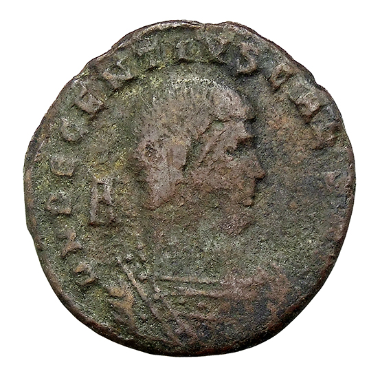 RIC VIII Arelate 178 Magnentius obverse, Bust of Decentius, bareheaded, cuirassed, right; A behind bust