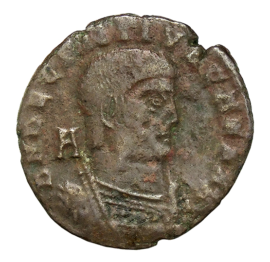 RIC VIII Arelate 182 Magnentius obverse, Bust of Decentius, bareheaded, cuirassed, right; A behind bust