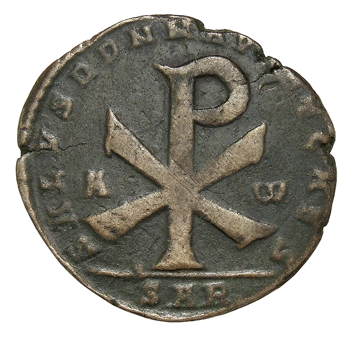 RIC VIII Arelate 188 Magnentius reverse, ☧ flanked by A and ω