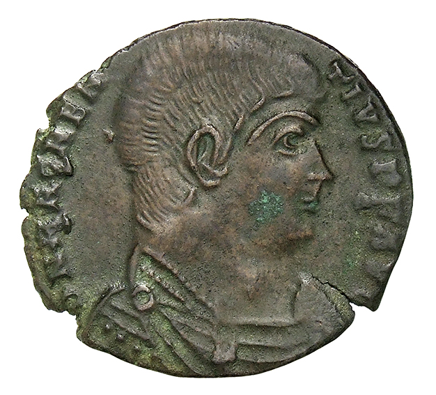 RIC VIII Arelate 192 Magnentius obverse, Bust of Magnentius, bareheaded, draped, cuirassed, right