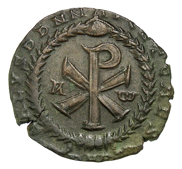 RIC VIII Arelate 192 Magnentius reverse, ☧ flanked by A and ω
