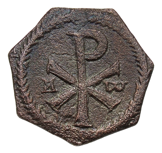 RIC VIII Arelate 192 Magnentius reverse — ☧ flanked by A and ω