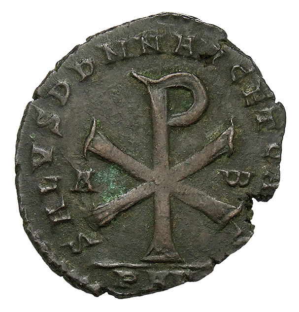 RIC VIII Arelate 194 Magnentius reverse, ☧ flanked by A and ω