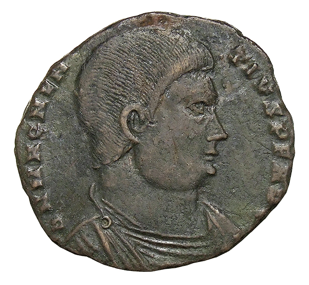 RIC VIII Arelate 196 Magnentius obverse, Bust of Magnentius, bareheaded, draped, cuirassed, right
