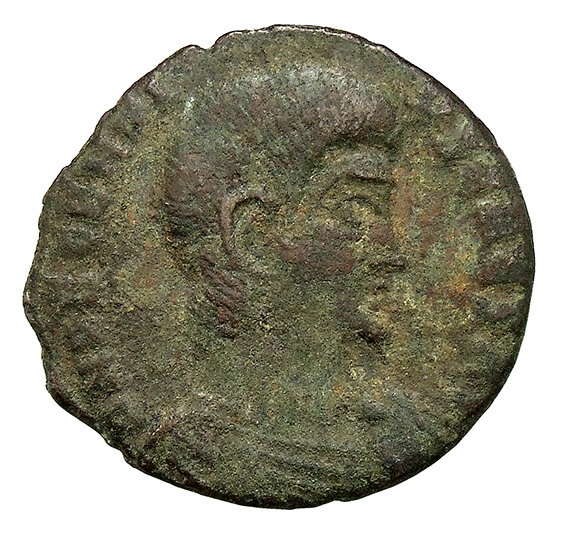 RIC VIII Arelate 202 Magnentius obverse, Bust of Decentius, bareheaded, cuirassed, right